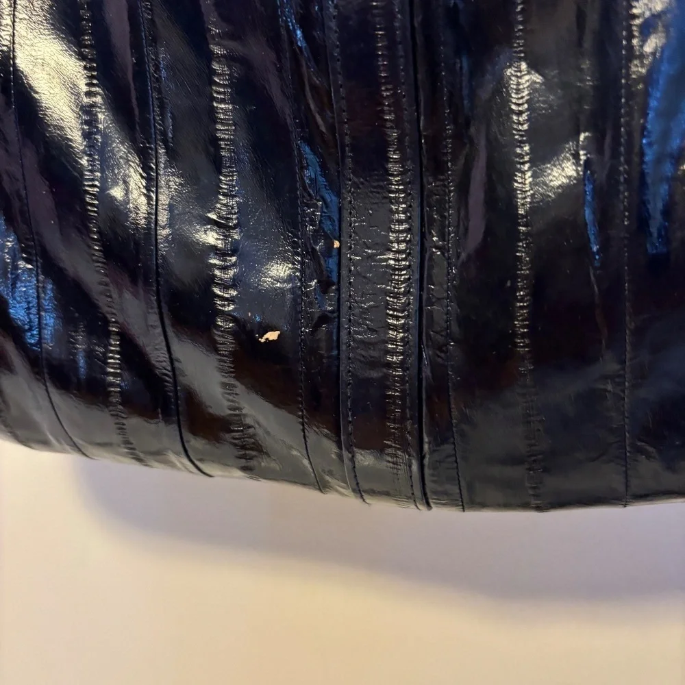 Lee Sands Eel Skin Zip Shoulder Crossbody Satchel Bag Purse Black 12” x 11”